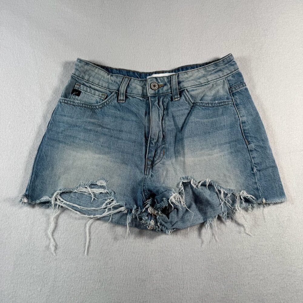 Kancan Jean Shorts Womens Small Blue Cut Off High Rise Medium Wash